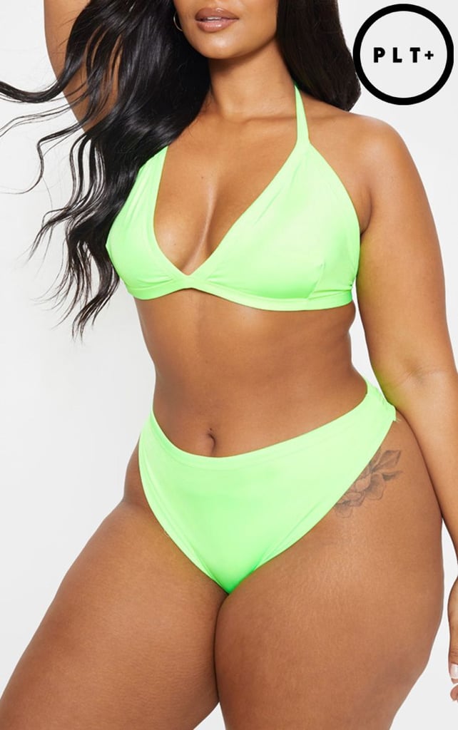 Pretty Little Thing Plus Neon Lime Seam-Detail Triangle Bikini Top