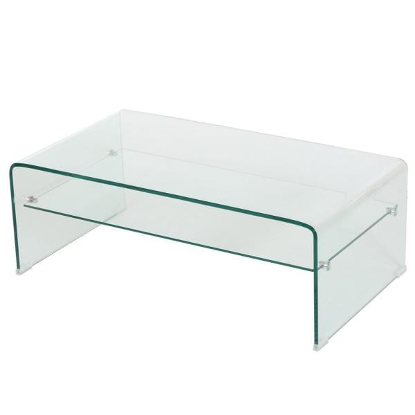 Noble House Clear Tempered Glass Rectangular Coffee Table with Shelf