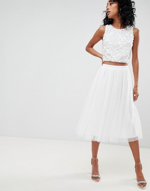 Lace & Beads Tulle Midi Skirt