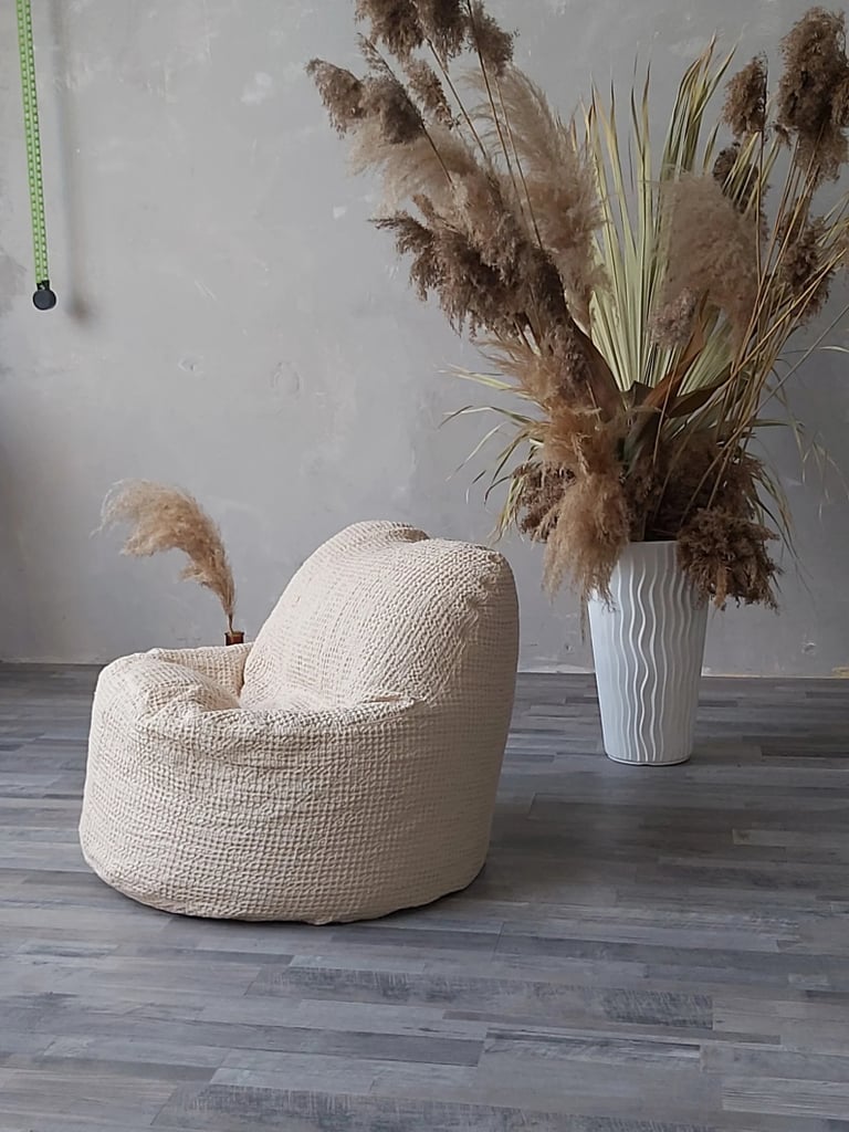 A Nature-Inspired Accent: A Etsy Waffle Natural Linen Fabric Bean Bag Chair