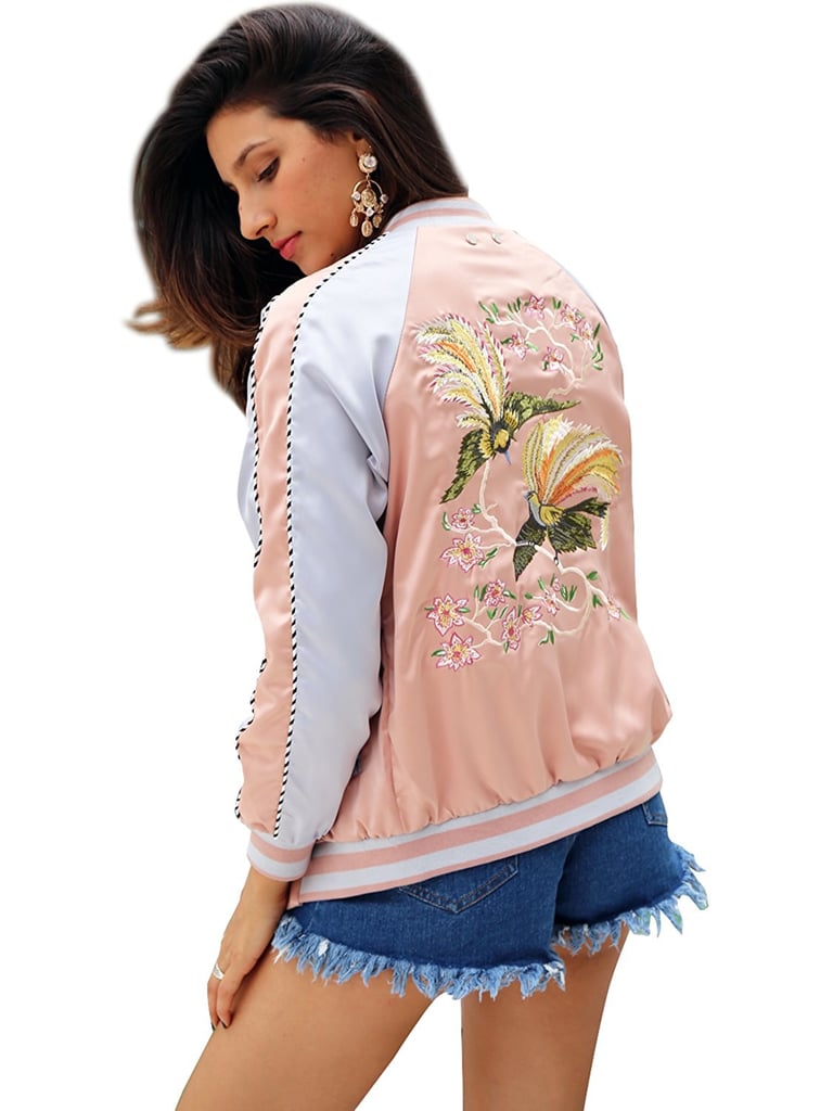 Simplee Satin Embroidery Bomber