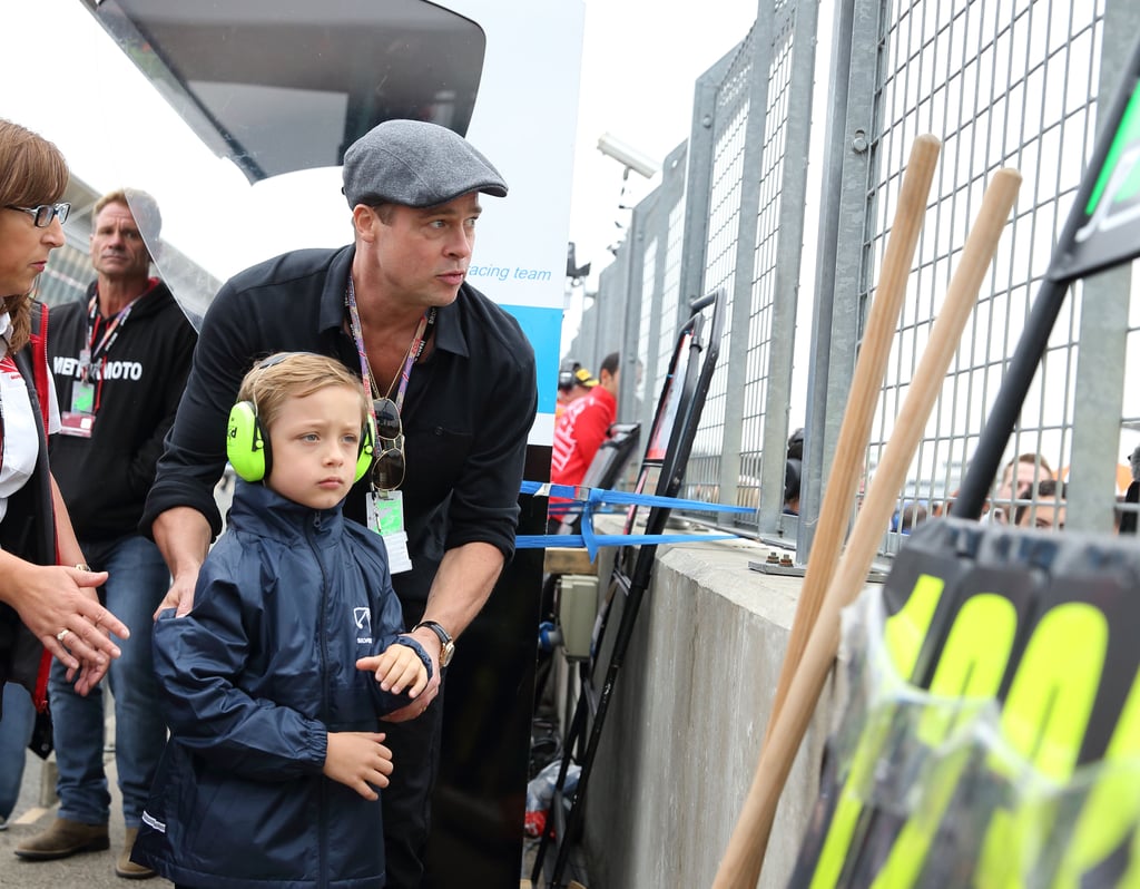 Brad Pitt and Knox at British Grand Prix 2015 Pictures