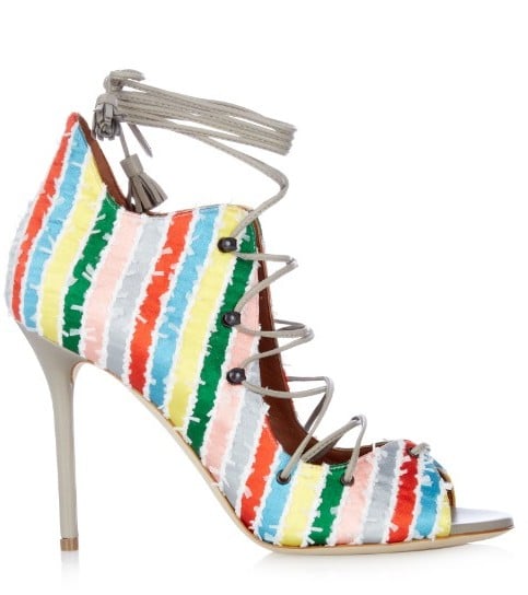MALONE SOULIERS 'Savannah' Lace-Up Striped Satin Sandals ($776)