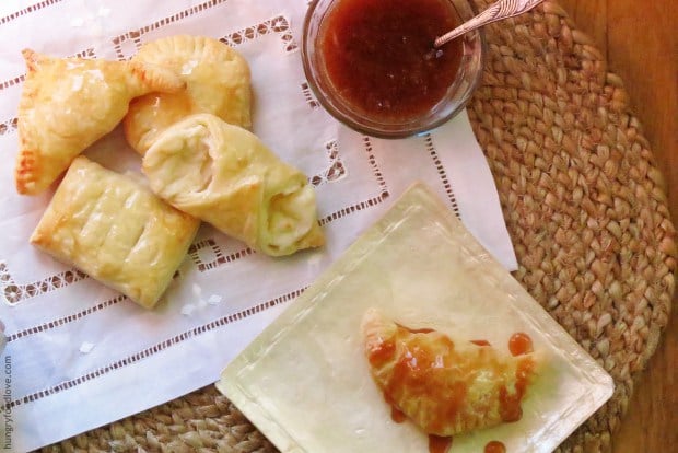 Cheese Pastry With Guava Cardamom Sauce
