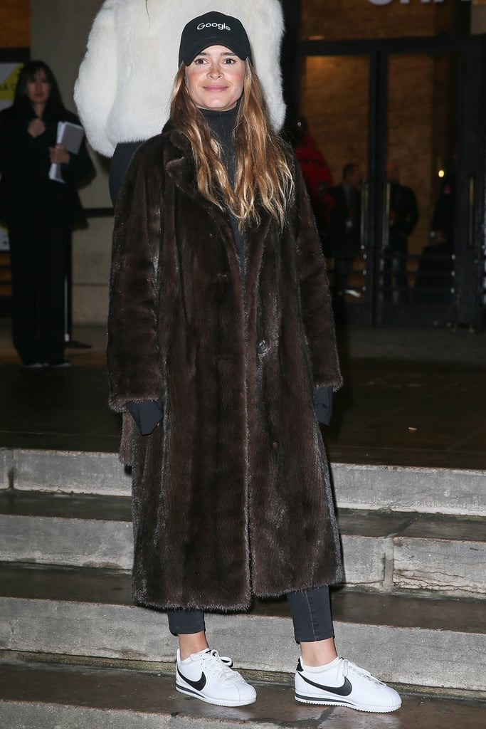 Miroslava also styled her Nike Cortez sneakers with a long furry coat and "Google" hat at Paris Couture Week in January 2017. Easy enough — one and done.