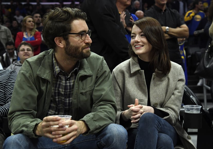 LOS ANGELES, CA - JANUARY 18: Emma Stone and Dave McCary attend the Golden State Warriors and Los Angeles Clippers basketball game at Staples Center on January 18, 2019 in Los Angeles, California. NOTE TO USER: User expressly acknowledges and agrees that,