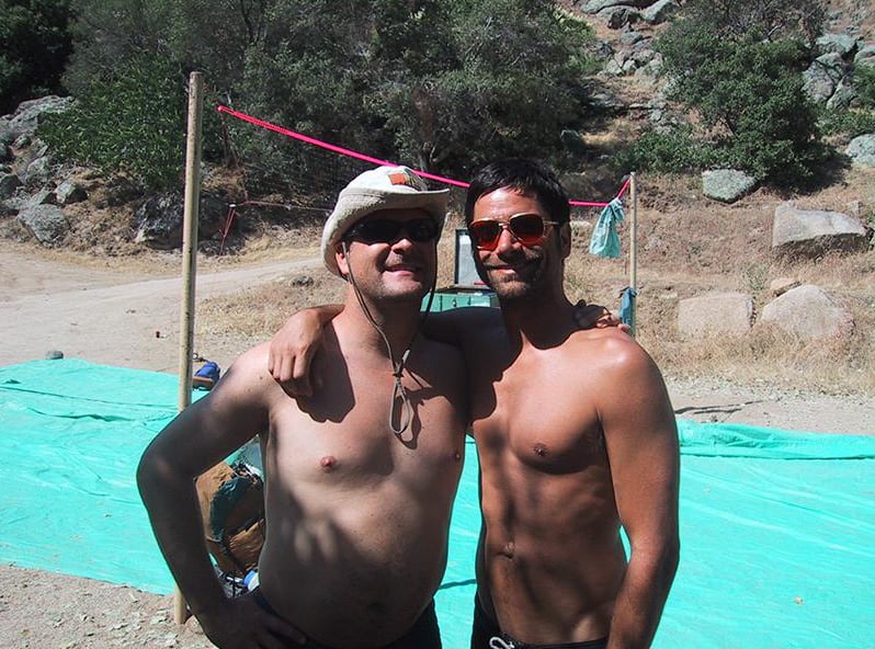 Dave: "#TBT Rafting trip with my bro @JohnStamos — See my standup @AndiamoItalia on Saturday. I'll be wearing a shirt."