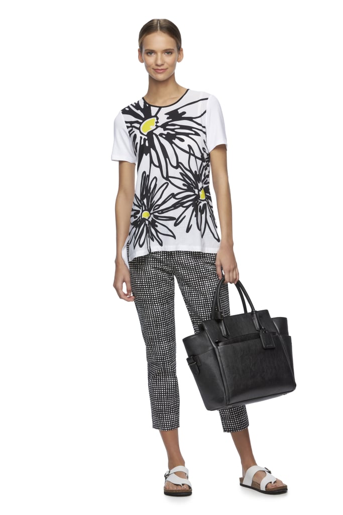 Gingham Capri Pants ($54), and Atlantique Satchel ($129)