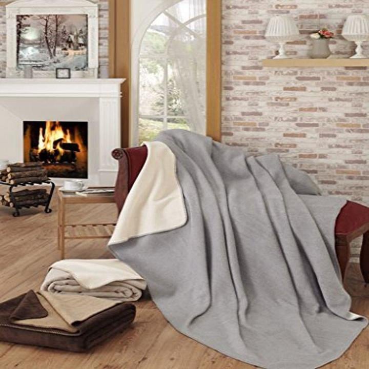 Ottomanson Gray and Ivory Reversible Soft Cotton Cozy Fleece Blanket ($20)