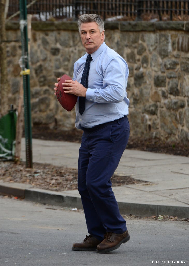 On Tuesday, Alec Baldwin played with a football on the set of Still Alice in NYC.