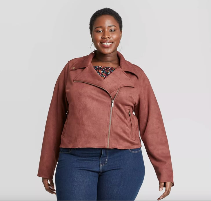 Plus size faux shop suede moto jacket