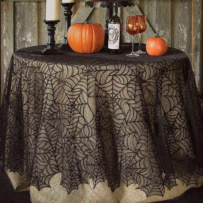 Heritage Lace Spider  Round Tablecloth in Black Best Bed Bath and