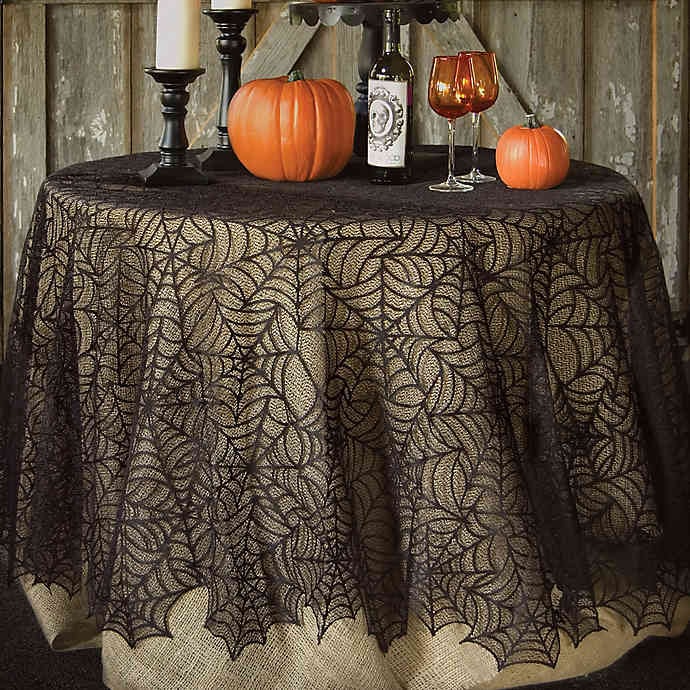 Heritage Lace Spider Web Round Tablecloth in Black