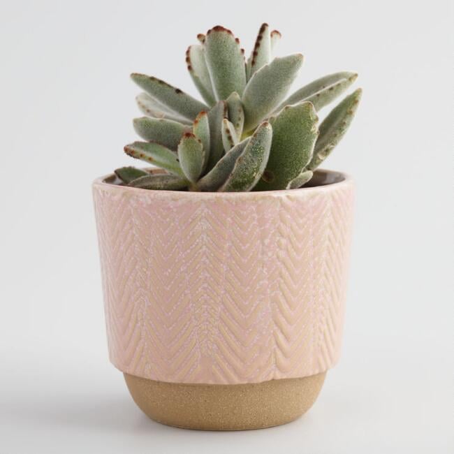 Rose Herringbone Reactive Glaze Ceramic Planter