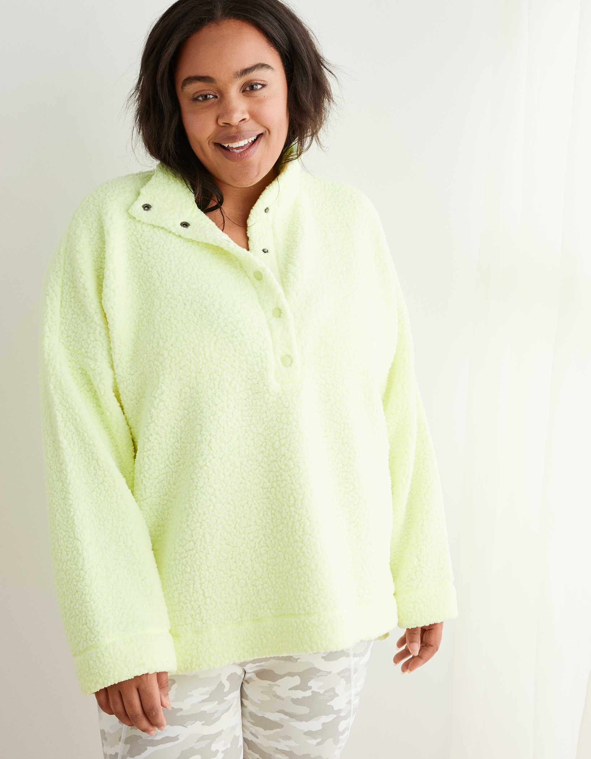 Aerie Cloud Sherpa Oversized Pullover in Yellow Infusion I m a