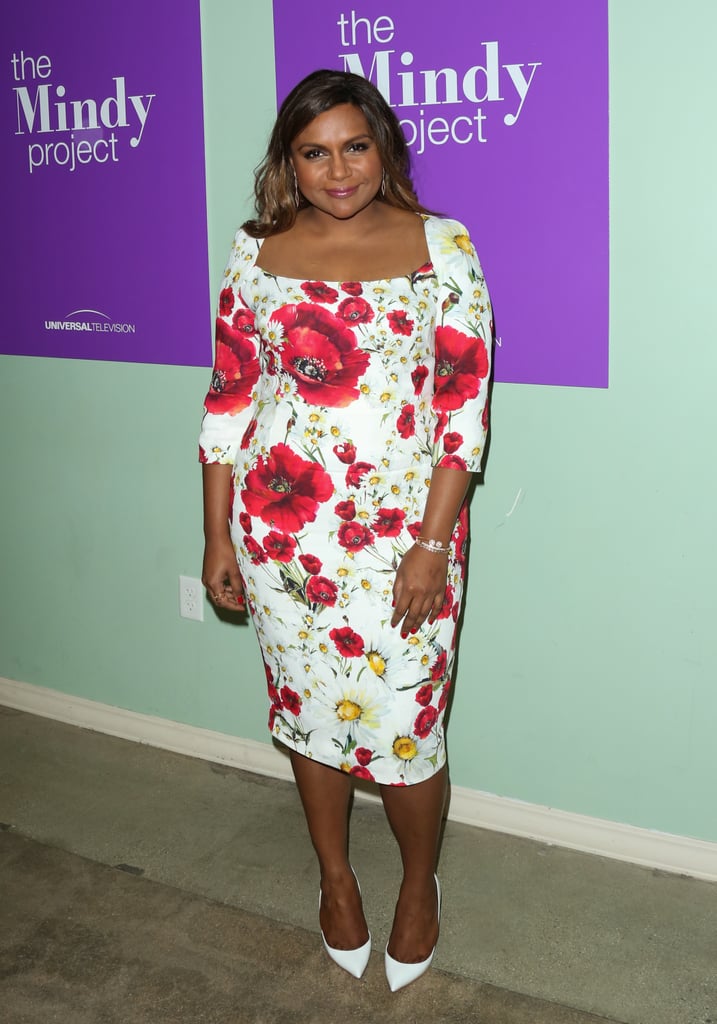 Kaling wore a floral three-quarter-sleeve sheath for the FYC panel for "The Mindy Project" in LA in June 2016.
