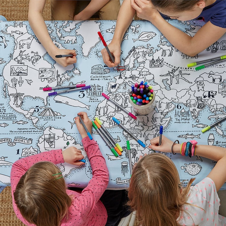 艺术为9岁的礼物:世界地图着色桌布