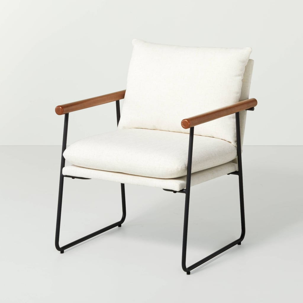 An Accent Chair: Hearth & Hand Cushioned Metal & Wood Accent Arm Chair