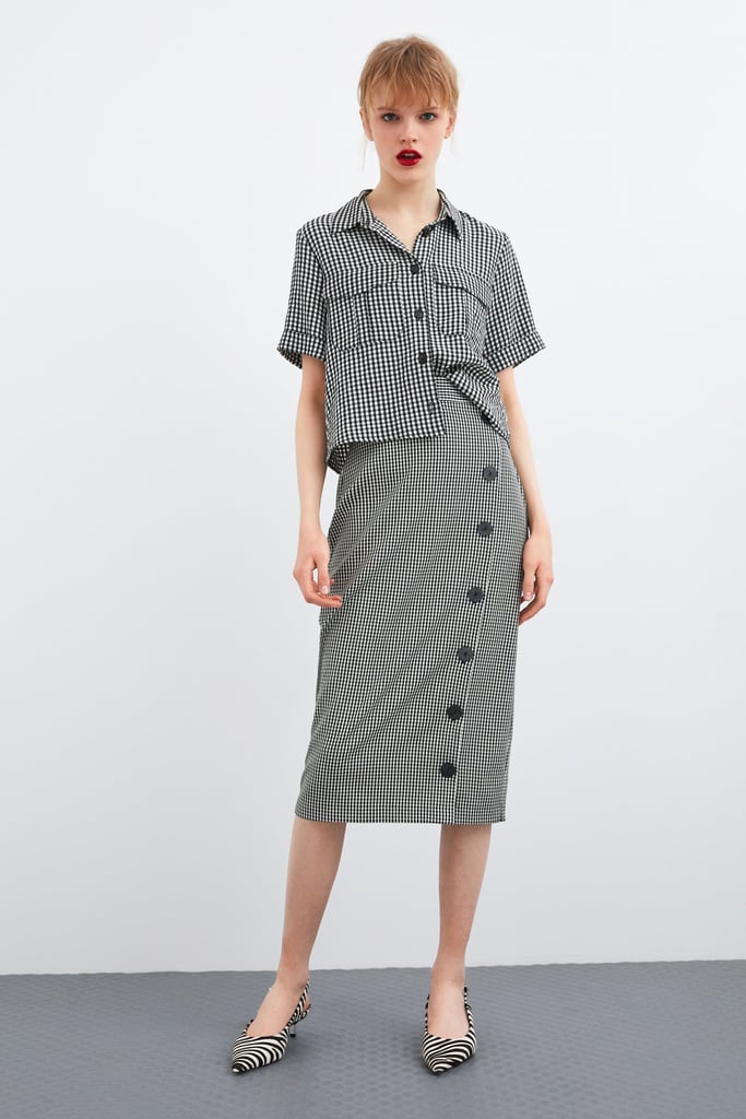 Zara Plaid Detail Midi Skirt