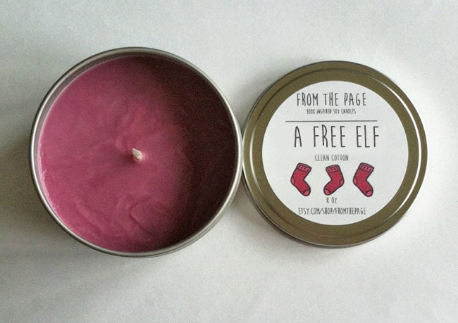 A Free Elf candle ($11) with clean cotton notes