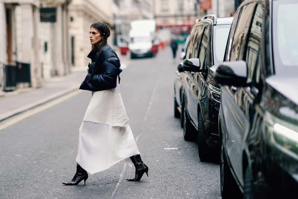 Winter Outfit Idea: A Black Jacket Over a Chic White Knit Dress