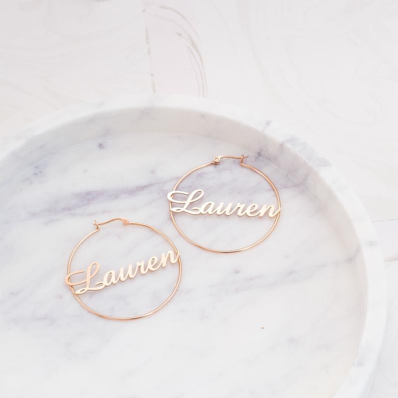 Silver Name Hoop Earrings Best Etsy Cyber Monday Sales and Deals