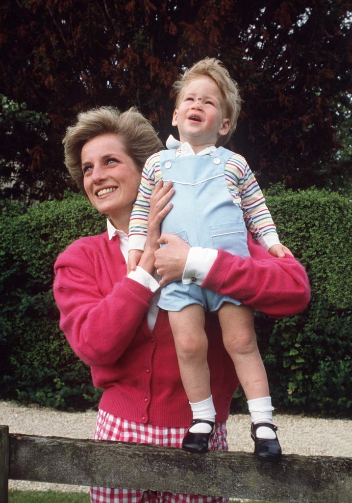 戴安娜王妃和哈里王子共享一个甜蜜的时刻海格洛夫庄园的房子在1986年7月。