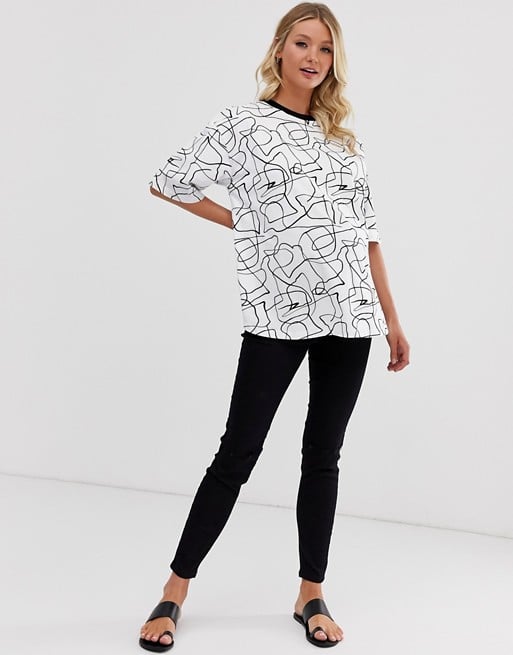 ASOS Design Maternity Oversized T-Shirt in Mono Scribble Print