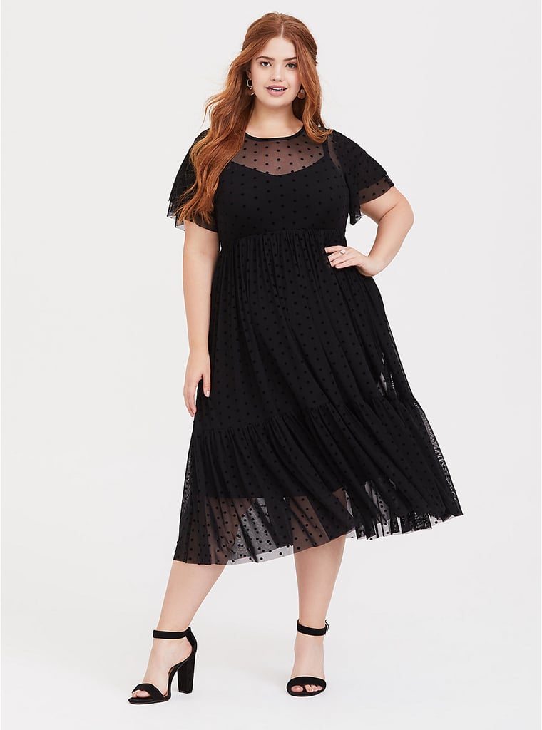 Torrid Black Polka Dot Mesh Midi Dress | Halloween Costume Ideas With a ...