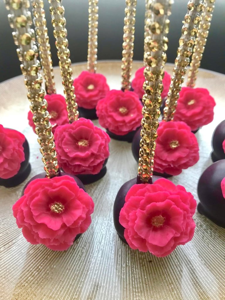 Black, Pink, and Gold Rose Cake Pops