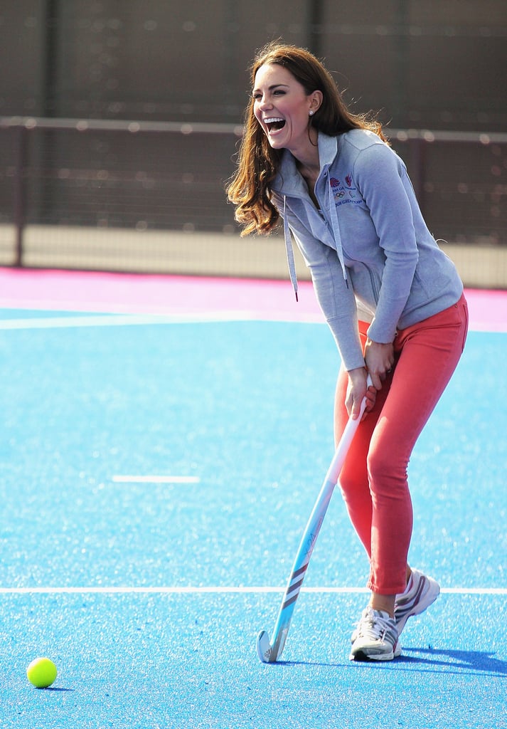 8: Number of times she's shown her sporty side at a public engagement, including when she played ping-pong and soccer alongside William and Harry at the launch of the Coach Core charity initiative in 2012 and participated in a hands-on game of volleyball (in wedges) for a SportsAid charity event in 2013.
8: Her shoe size.
9.5: Number of hours between giving birth to Princess Charlotte and leaving the hospital.