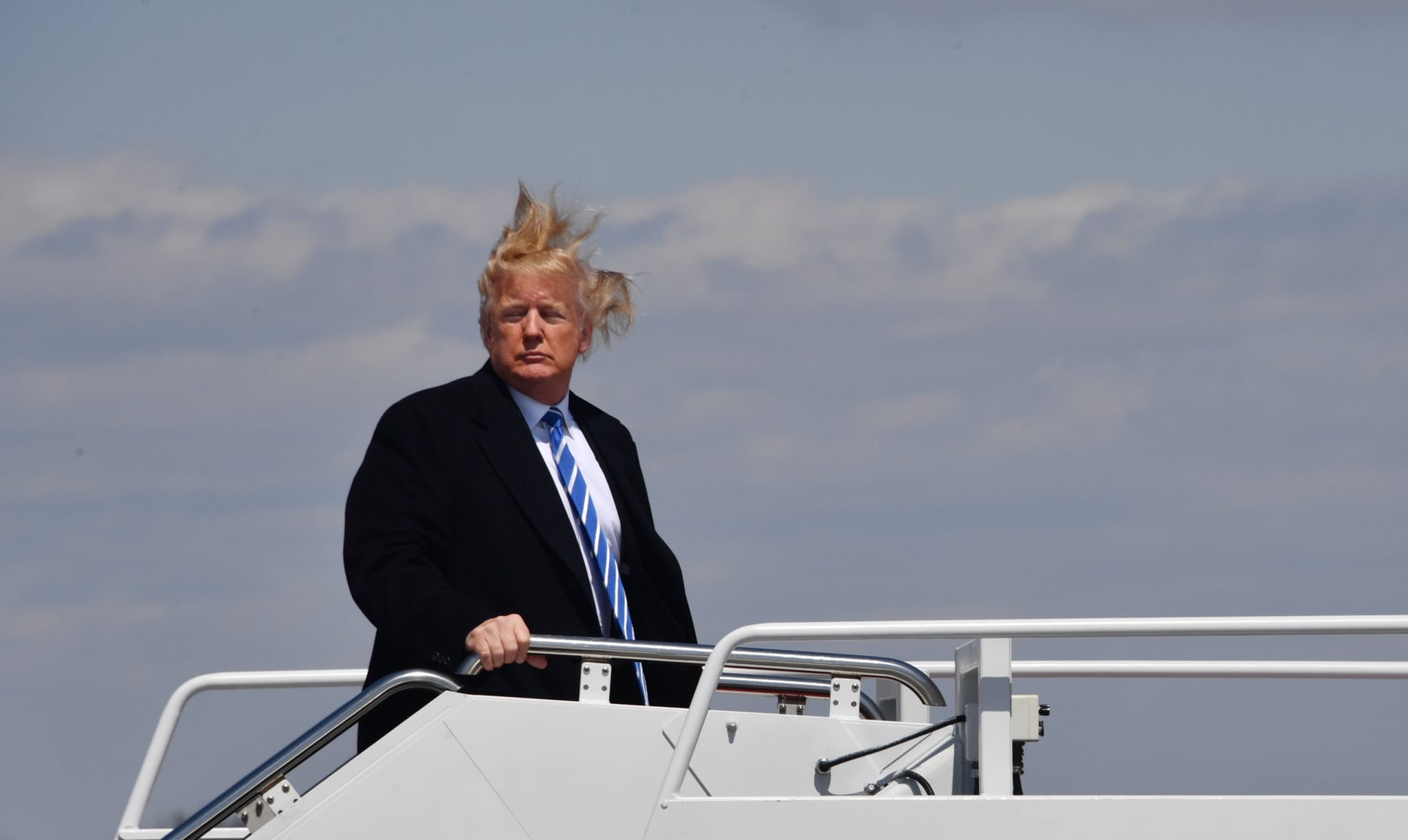 Trump's Hair Blowing While Boarding Air Force One Plane | POPSUGAR News