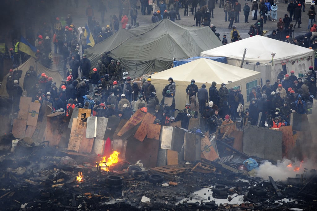 Protesters lined the square in Kiev, preparing to clash with police.