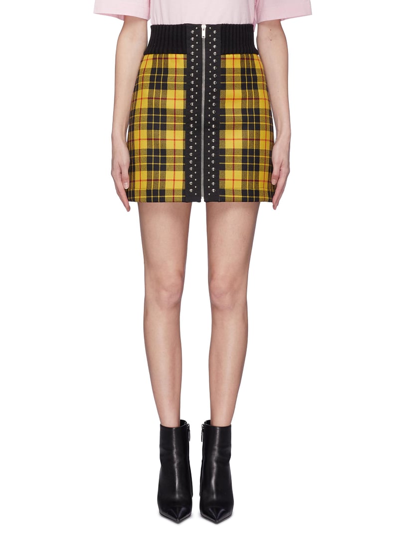 Palm Angels Studded Tartan Plaid Virgin Wool Skirt