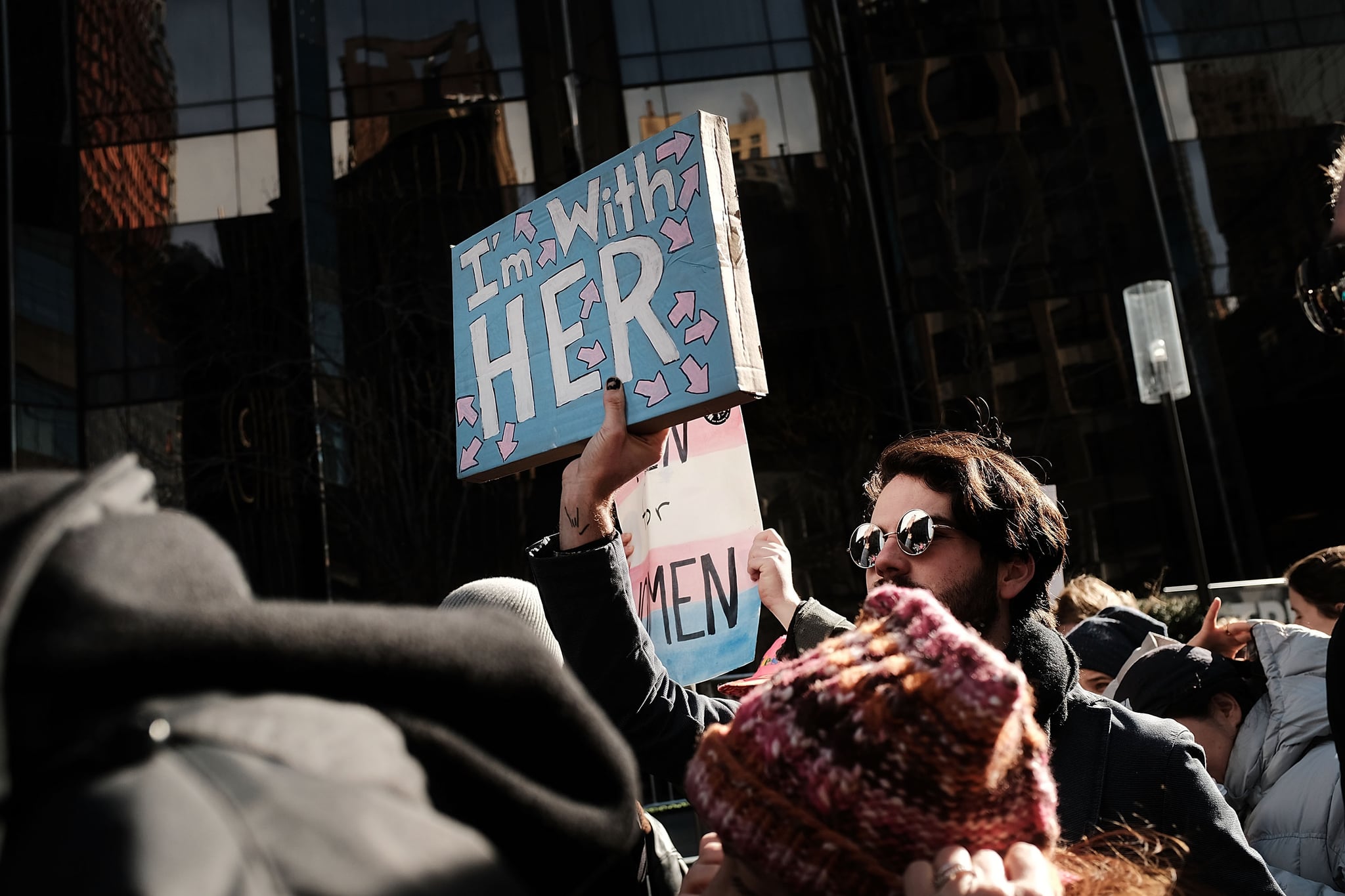 NEW YORK, NY - JANUARY 20:  Thousands of men and women hold signs and rally while attending the Women's March on January 20, 2018 in New York, United States. Across the nation hundreds of thousands of people are marching on what is the one-year anniversary of President Donald Trump's swearing-in to protest against his past statements on women and to celebrate Women's rights around the world.  (Photo by Spencer Platt/Getty Images)