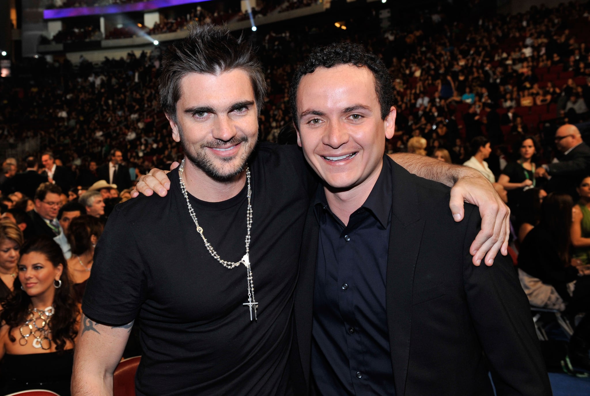 *EXCLUSIVE* Singers Juanes and Fonseca at the 9th Annual Latin GRAMMY Awards held at the Toyota Center on November 13, 2008 in Houston, Texas. ***Exclusive*** (Photo by Rodrigo Varela/WireImage)