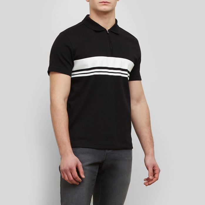 Kenneth Cole Short-Sleeved Zip Stripe Polo