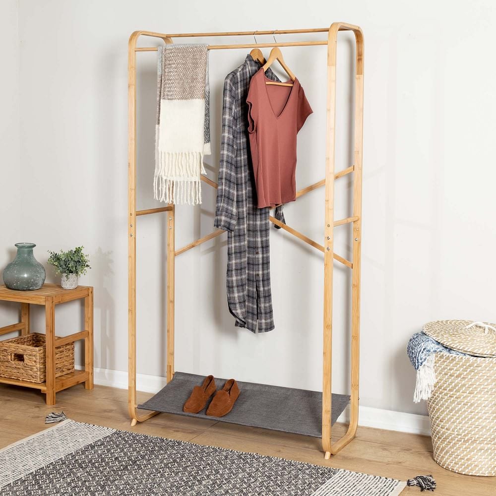 A Farmhouse Clothing Rack: Bamboo & Canvas Garment Rack