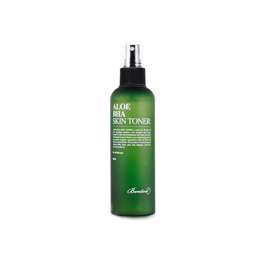 "An all-around crowd-pleaser, no matter what skin type. This no-frills, aloe toner feels so cooling and soothing on your skin and within a few weeks of use you'll notice your skin is softer and more supple. If you have ever doubted the purpose of toners, you'll change your mind after using this one. The unisex packaging also makes it a good gift for that guy in your life."  
Benton Aloe BHA Skin Toner ($19)