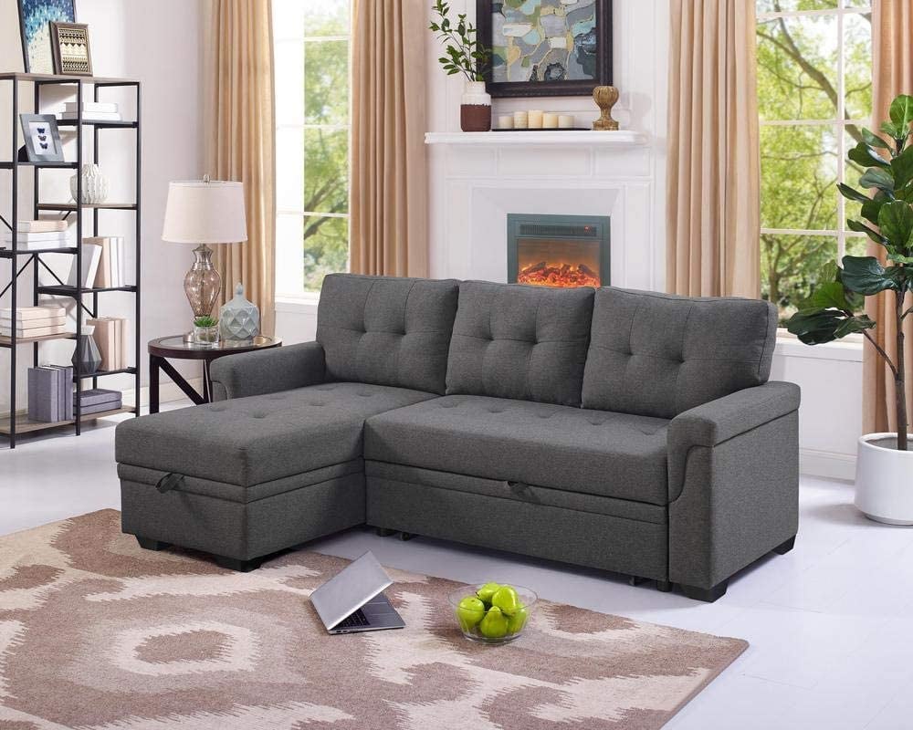 Lilola Home Lucca Linen Reversible Sleeper Sectional Sofa