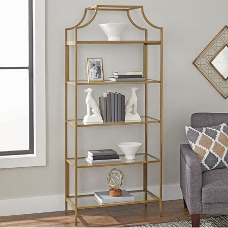 Bookcase With Gold Finish Open Shelving