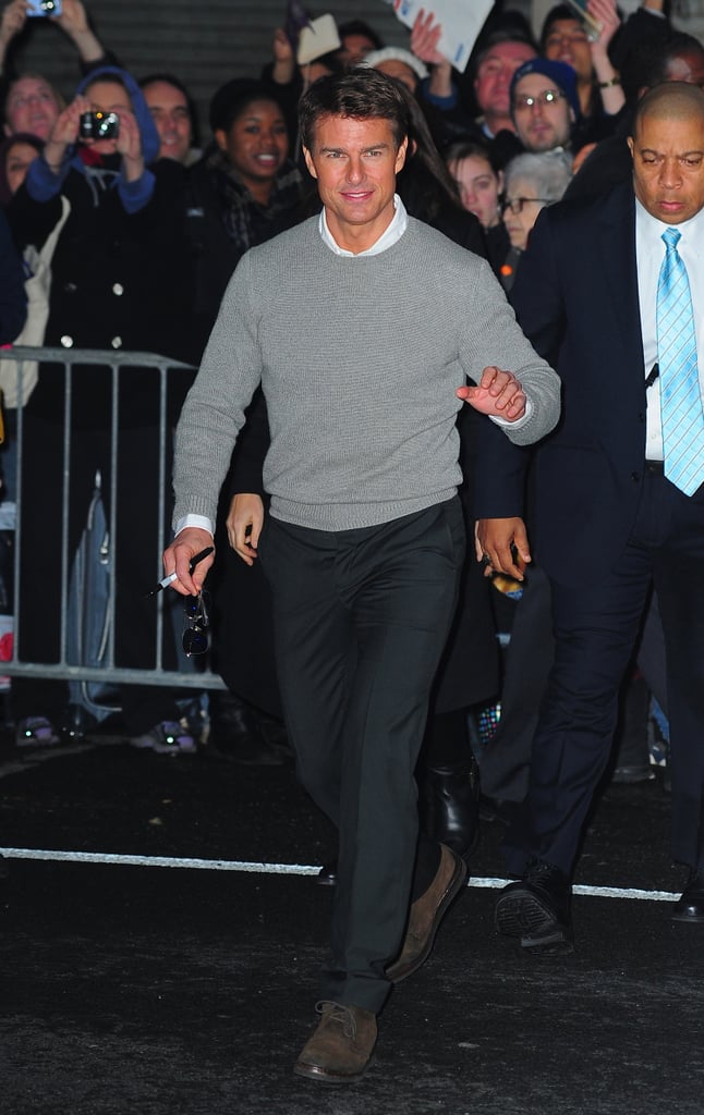 Tom Cruise greeted fans in NYC while stopping by The Late Show With David Letterman in Decemeber 2012.