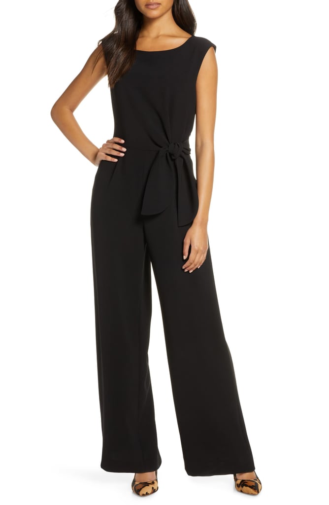 Tahari Tie Waist Sleeveless Crepe Jumpsuit