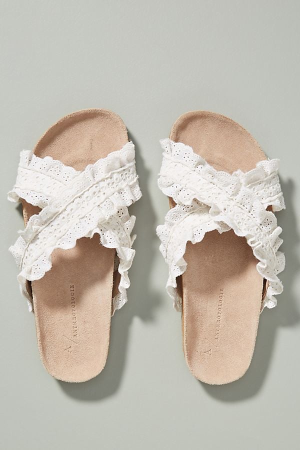 Anthropologie Bianca Ruffled Slide Sandals