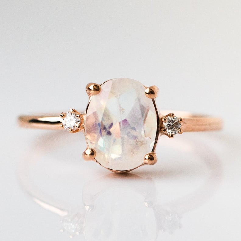 Rainbow Moonstone Ring With Diamonds