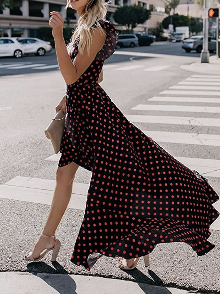 Dots and Spots: Grecerelle Floral Print Cross V Neck Maxi Dress