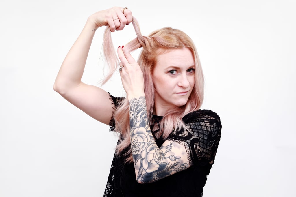 Cross the bottom section back over the top. (If you're finding it hard to keep track of all your hair as you work, hold the sections between your fingers at your knuckles, which will help you stay organized as you grab new hair into the sections.)