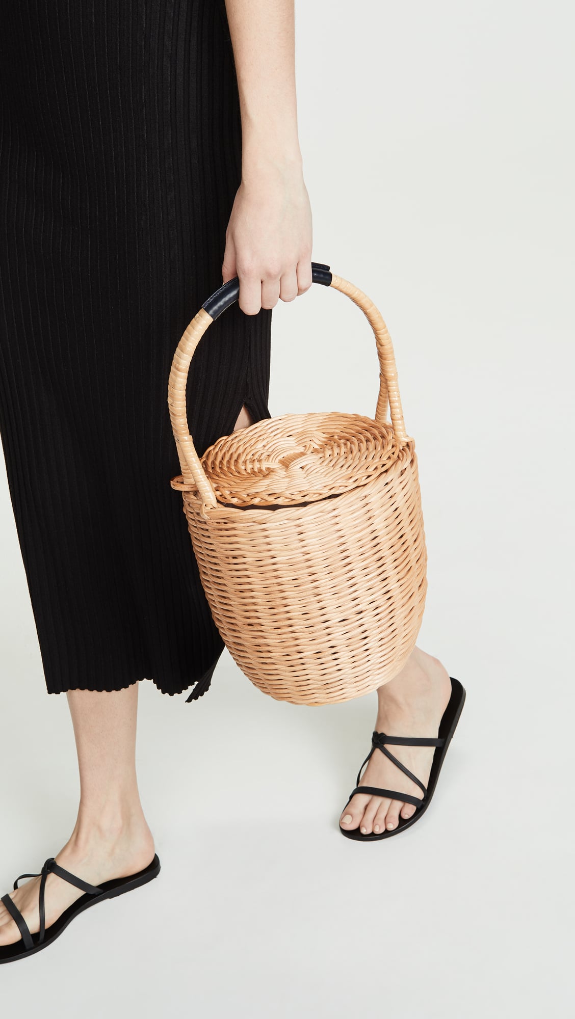 APC Colette small wicker bag basket leather handles strap 