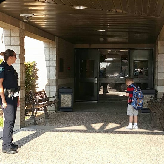 Late Kindergartener Stopping to Say Pledge of Allegiance