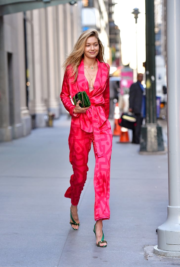 Gigi Looked Pretty in Pink as She Walked Down the Street